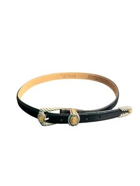 Brighton Museum Collection Black Leather Belt with Gold-Tone Coins Size Large